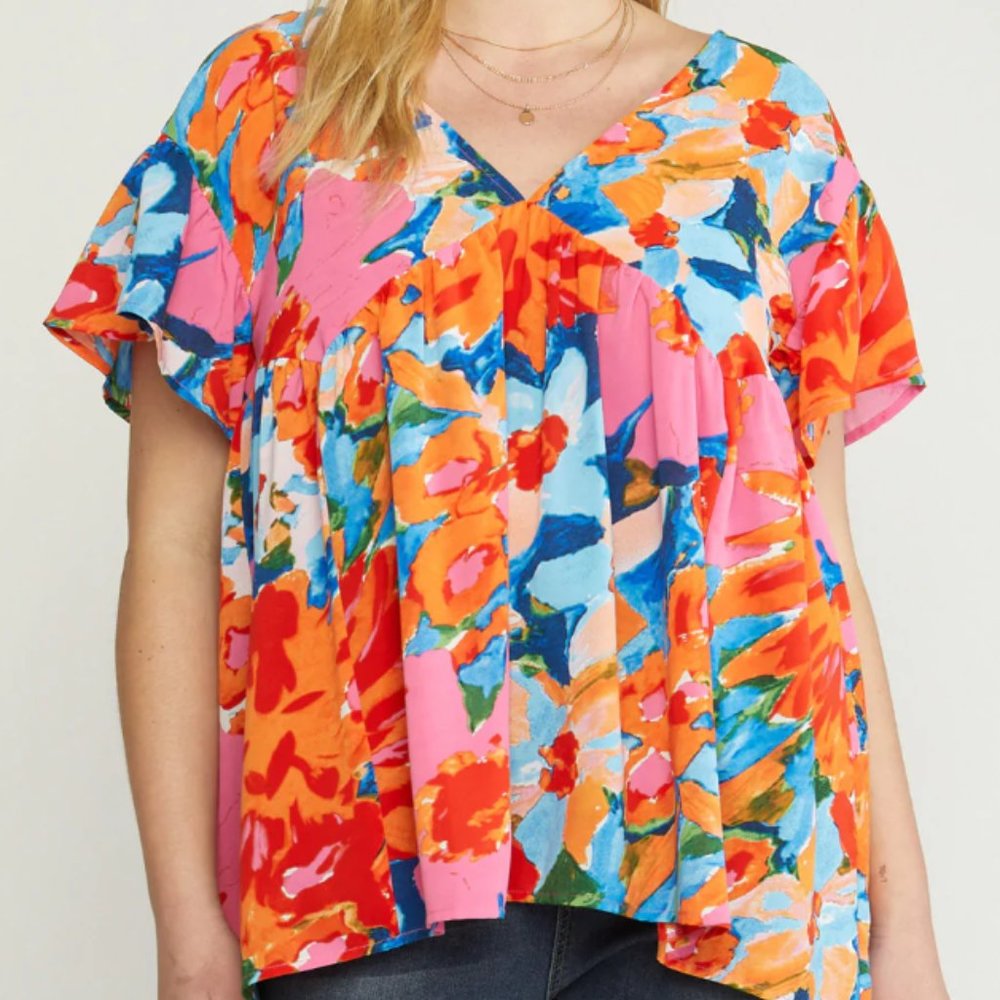Entro, Multi-colored babydoll Blouse, Size Medium